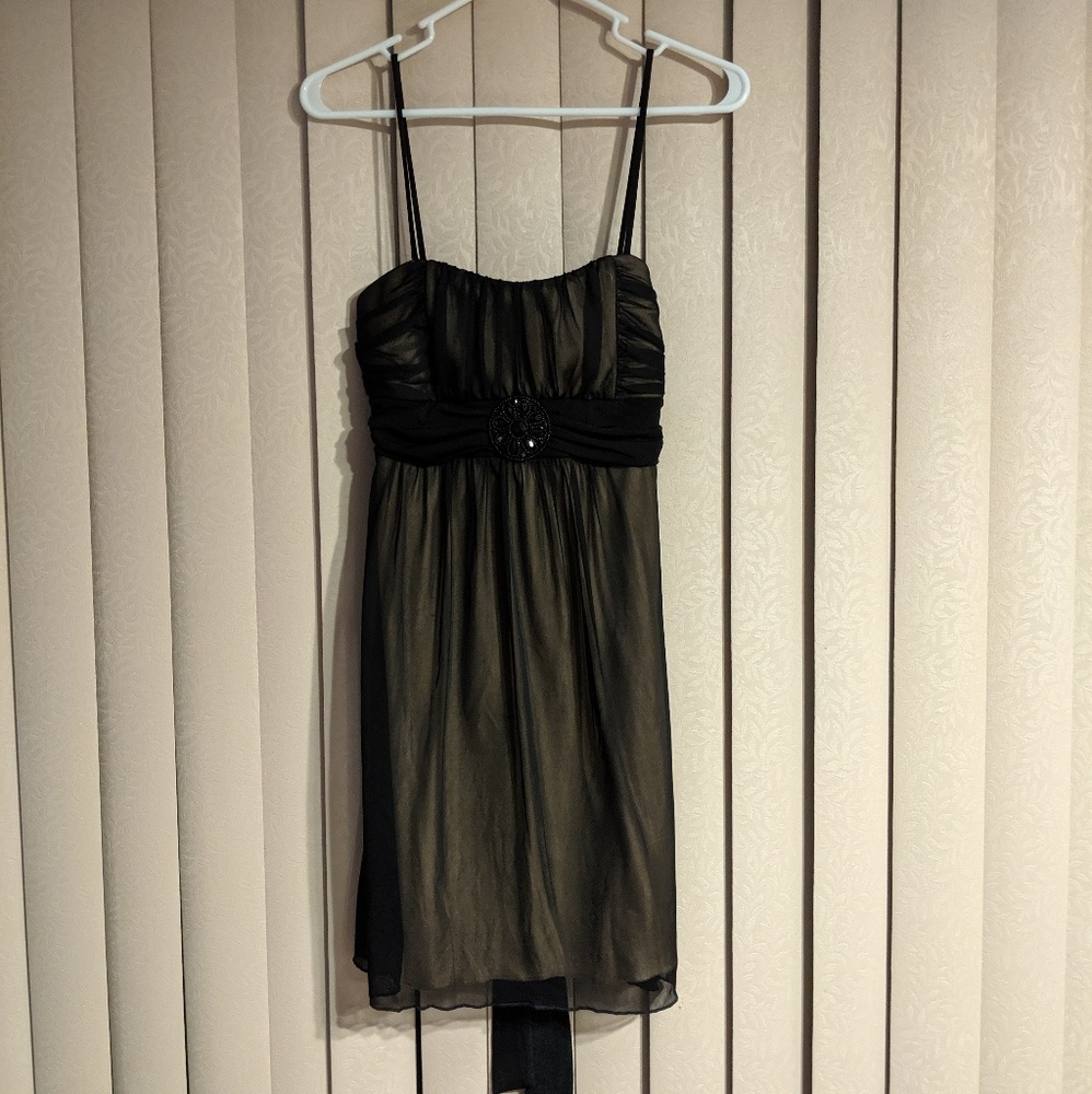 Black Chiffon Studded Mini Prom Dress